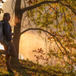 Wanderin im herbstlichen Donau Wald